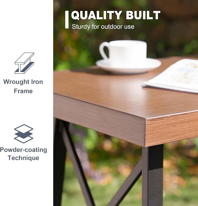 VICLLAX Patio Bar Table Rectangle Outdoor Counter Height Dining Table - Image 3