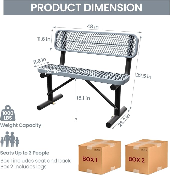 4 Feet Steel Park Bench for Outside, Outdoor Bench - Image 2