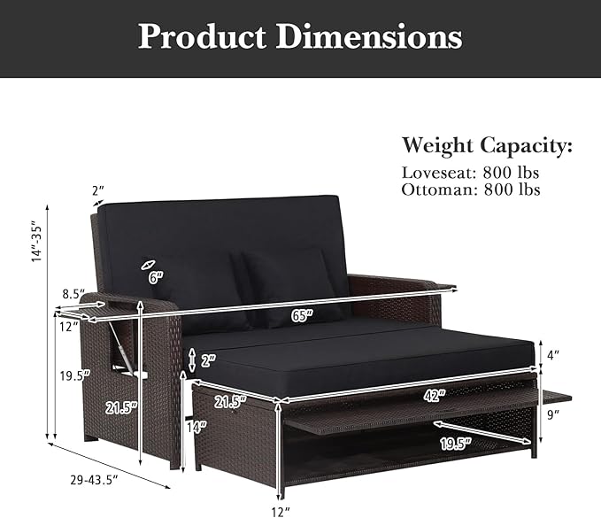 HAPPYGRILL Patio Rattan Wicker Daybed - Image 7