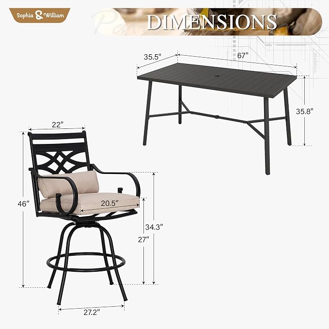 Sophia & William 7-Piece Outdoor Bar Set, Bar Height Patio Table and Chairs - Image 7