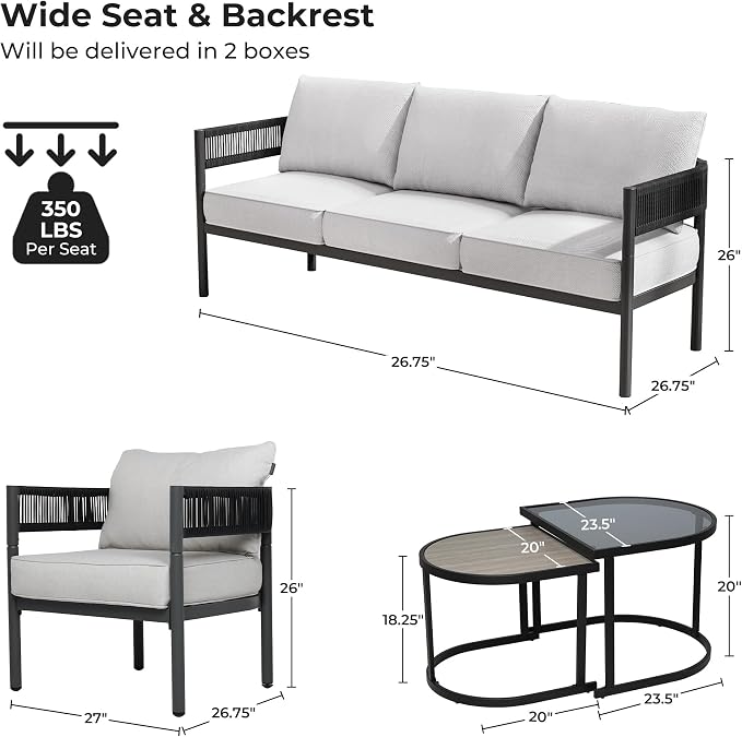Grand patio 5-Piece Outdoor Furniture Set, 5 Seats Wicker Sofa Conversation Set - Image 2