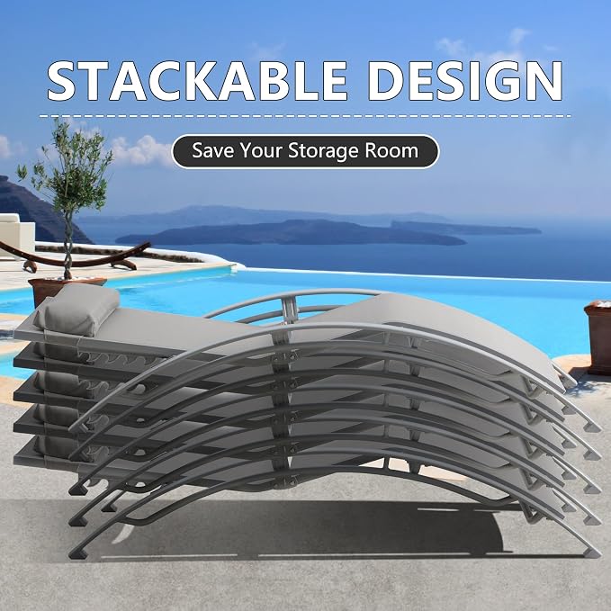 Domi Pool Lounge Chairs Set of 3, Adjustable Aluminum Outdoor Chaise Lounge - Image 6