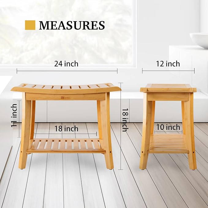 Bamboo Shower Bench Inside Shower Stool - Image 3