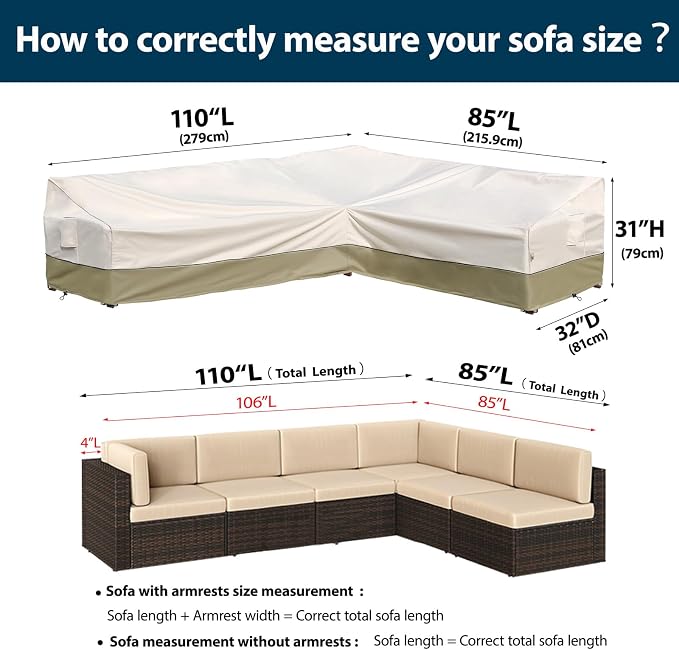 Outdoor Sectional Cover-L-Shaped Patio Furniture Covers Waterproof Rip-Stop - Image 2