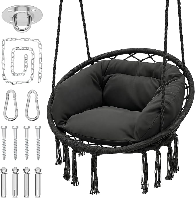 Monibloom Hanging Hammock Chair W/Large Padded Cushion, Macrame Swing Chair by Monibloom