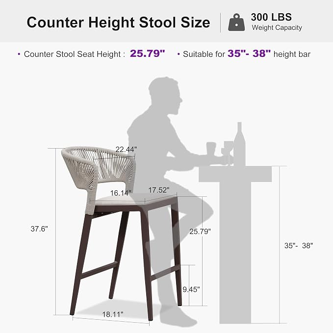 PURPLE LEAF Counter Height Bar Stool Set of 2 Outdoor Bar Stools Modern Bar - Image 2