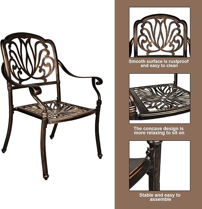 TITIMO 5-Piece Cast Aluminum Outdoor Patio Dining Set, 4 Pattern Chairs and - Image 4