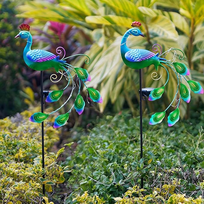 DREAMSOUL 2 Pack Metal Peacock Solar Lights Outdoor Waterproof LED Solar Lights - Image 5