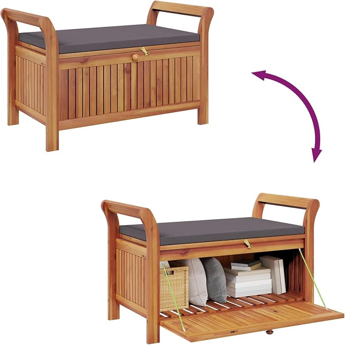 vidaXL Garden Storage Bench, Solid Acacia Wood, Classic Outdoor Design - Image 10