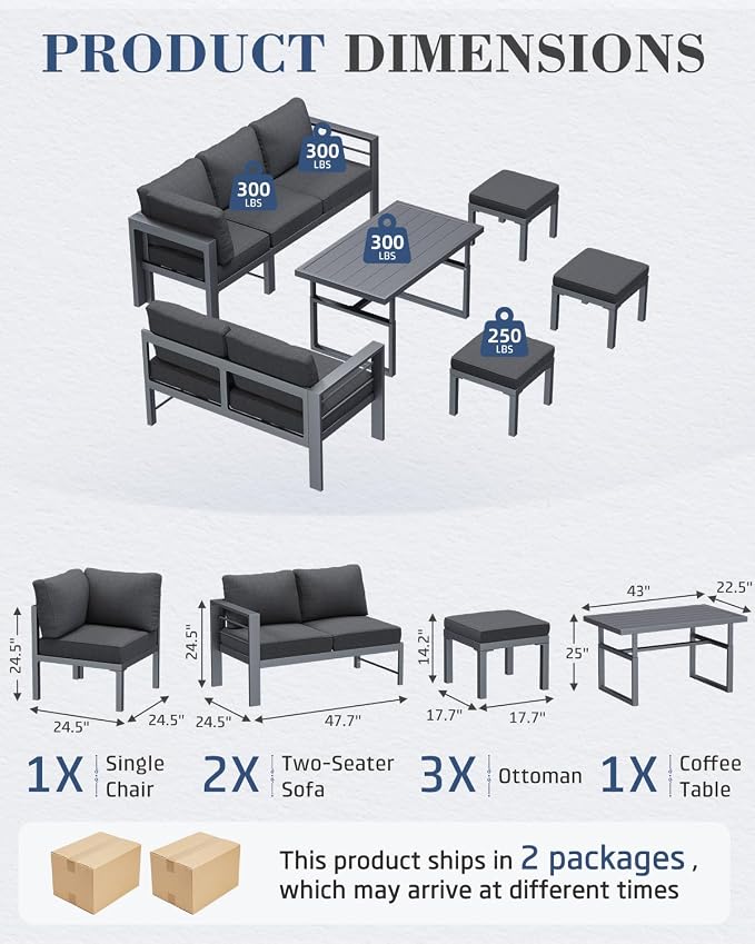 AECOJOY Aluminum Patio Furniture Set, 8 Seats Modern Outdoor Furniture - Image 2