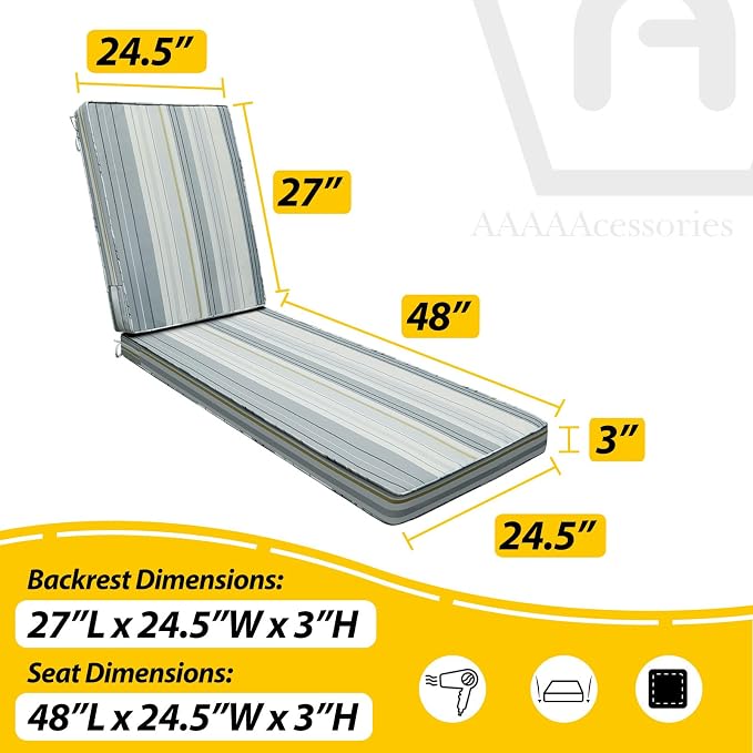 AAAAAcessories Outdoor Chaise Lounge Cushions, Fade-Resistant, Waterproof Patio - Image 5