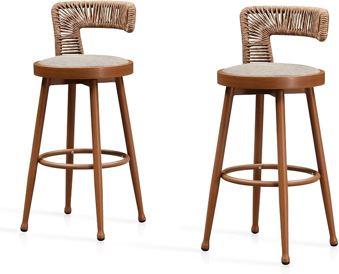 PURPLE LEAF Outdoor Swivel Bar Height Stools Set of 4 Metal Modern Wicker Bar - Image 7