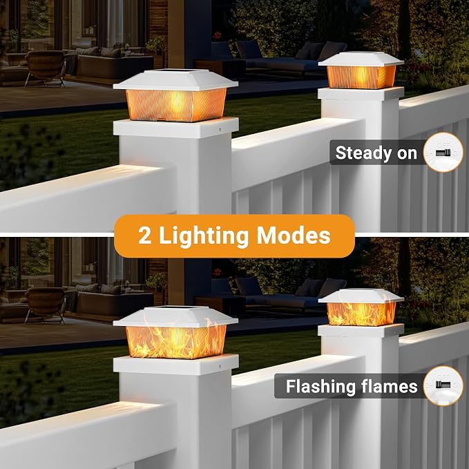 btfarm 4x4 Solar Flame Post Cap Lights Outdoor, 4 Pack Flickering Flame Deck - Image 2