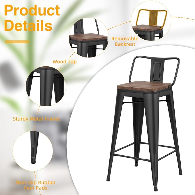 Yongchuang 24" Metal Barstools Set of 4 Counter Bar Stools - Image 5