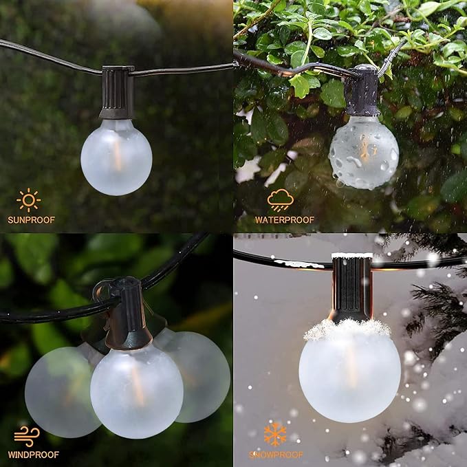 LED Outdoor String Lights 25Ft G40 Frosted White Globe Patio Lights Waterproof - Image 3