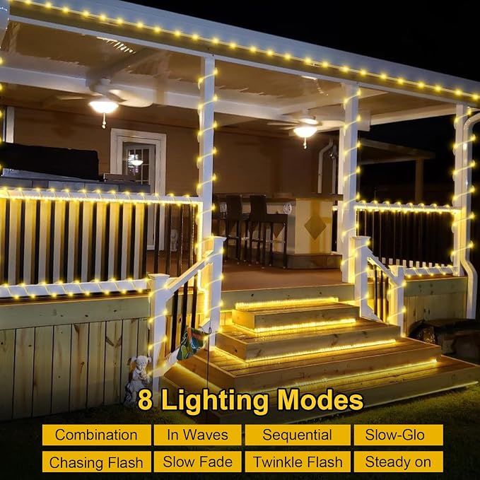 QITONG Warm White Solar Rope Lights, 2 Pack Each 33ft 100 LED String Light - Image 3