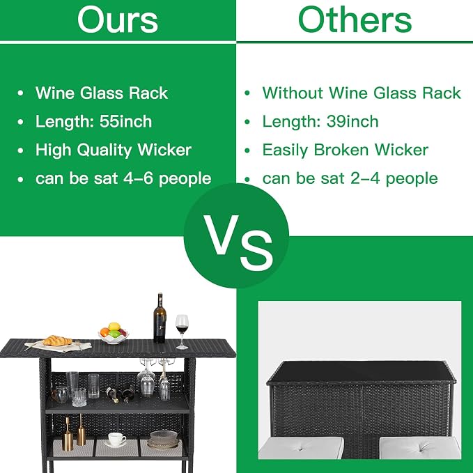 ECOTOUGE Black Wicker Bar Table, Outdoor Patio Console Table Serving Table - Image 7