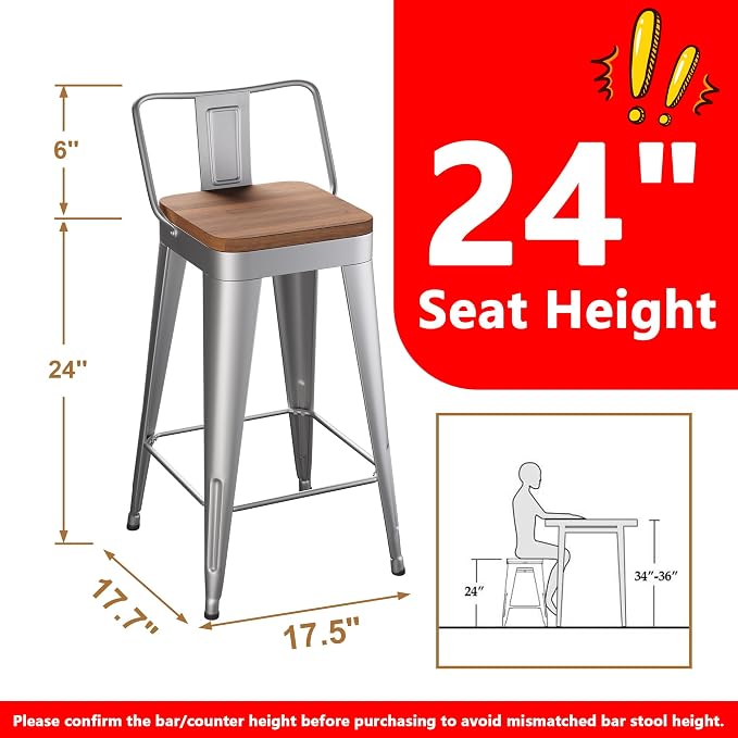 WENTMENT Bar Stools Set of 4 Counter Height Stools - Image 2