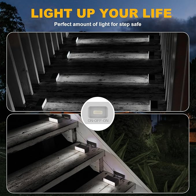 T-SUN Solar Step Light Outdoor, 6 Pack Solar Stair Lights, 6000K Step Lights - Image 2