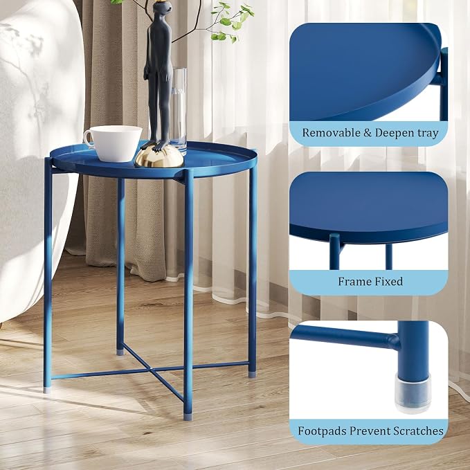 HollyHOME Round Metal Side Table, Outdoor Small Folding Accent Stand - Image 4