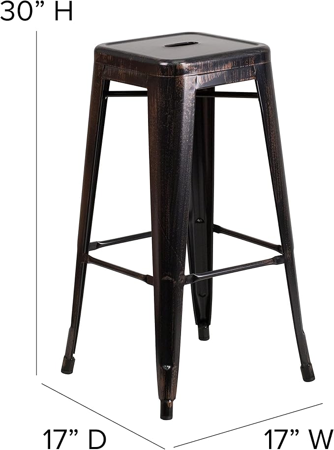 Flash Furniture Commercial Grade 30" High Backless Black-Antique Gold Metal - Image 3
