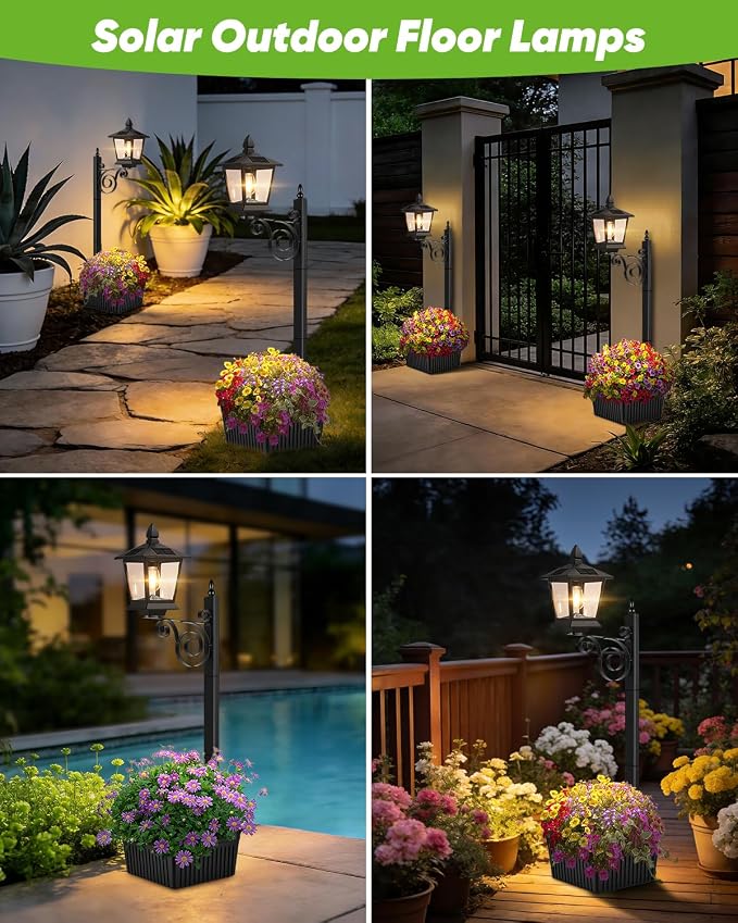2 in 1 Outdoor Flower Pots, 35” Solar Lamp Post Light - Image 8