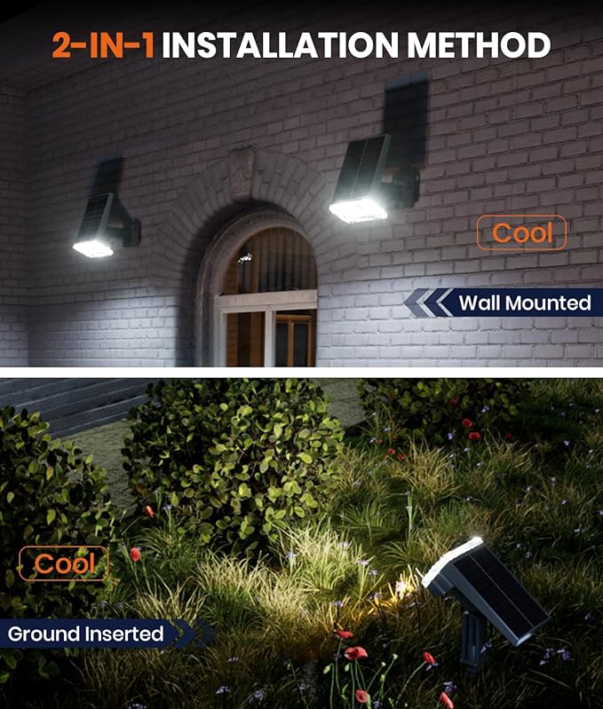 1 Pack Solar Spotlights Outdoor Waterproof IP67, Adjustable Wall&Ground Solar - Image 8