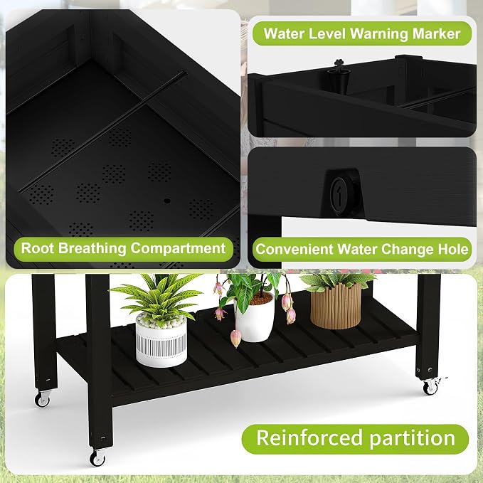 Raised Garden Bed with Legs, 33.66" Tall Self-Watering Resin Planter Box with - Image 5
