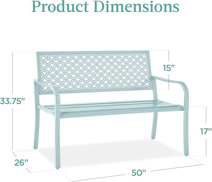 Best Choice Products Outdoor Bench 2-Person Metal Steel Benches Furniture - Image 2