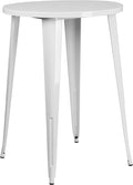 EMMA + OLIVER Commercial Grade 30" Round White Metal Indoor-Outdoor Bar Height by EMMAOLIVER