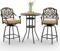 3 Piece Swivel Outdoor Table and Chairs Bar Set, All-Weather Cast Aluminum by Attliasalon