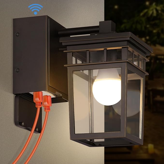 Porch Light with GFCI Outlet Built in, Dusk to Dawn Outdoor Lighting with Outlet by FANDBO