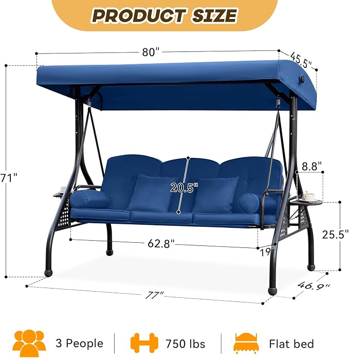 3 in 1 Outdoor Porch Swing - Image 8