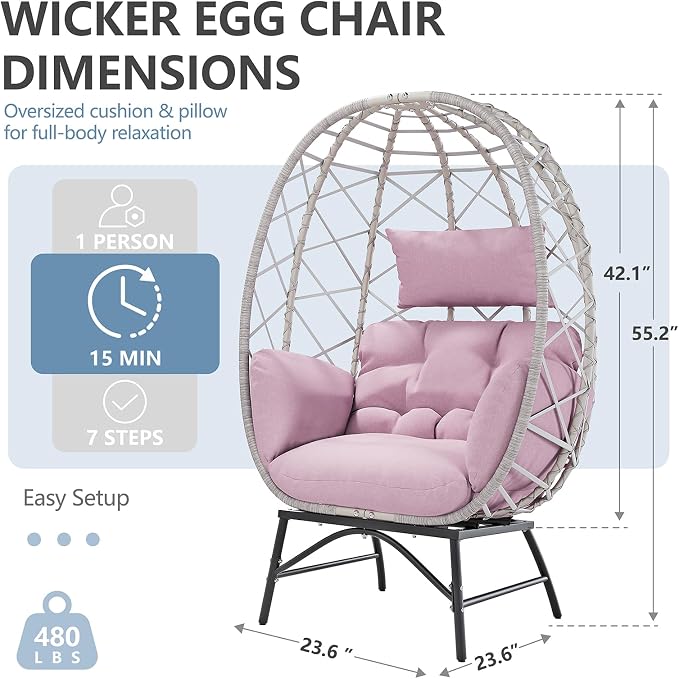 SWITTE Wicker Egg Chair Outdoor, Oversized Patio Lounge Chairs - Image 2