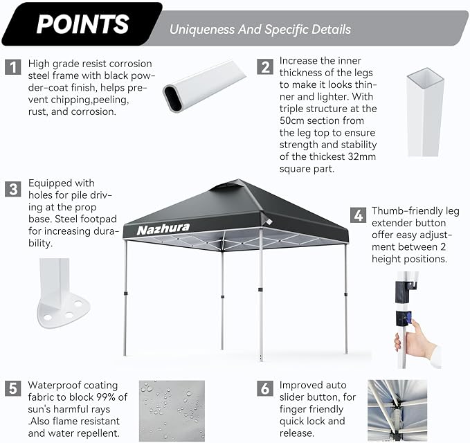 Nazhura 10' x 10' Pop Up Canopy Tent - Image 3