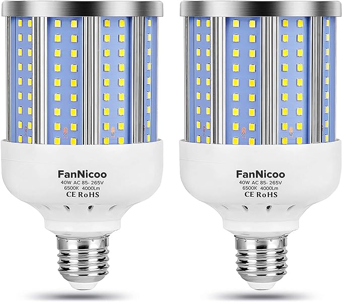 2 Pack 280W Equivalent LED Corn Light Bulb, 4000 Lumen 6500K Cool White by FanNicoo