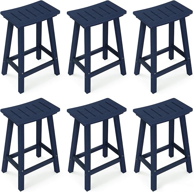 Outdoor Bar Stools Set of 6, 24 Inch All-Weather HDPE Counter Height Chairs by KULAMOONLIFEHOUSE