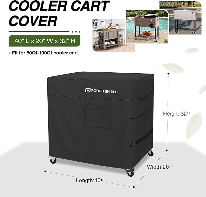 Porch Shield Waterproof Rolling 80-100 Qt Cooler Cart Cover Fits Most Patio Ice - Image 2
