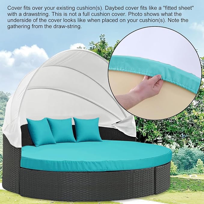 MICTONY Outdoor Daybed Cushion Cover, Sun Bed Round Cushion ONLY, Peacock Blue - Image 5