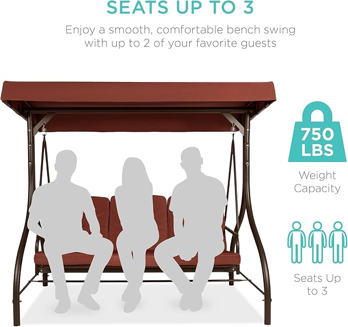 Best Choice Products 3-Seat Outdoor Large Converting Canopy Swing Glider - Image 4