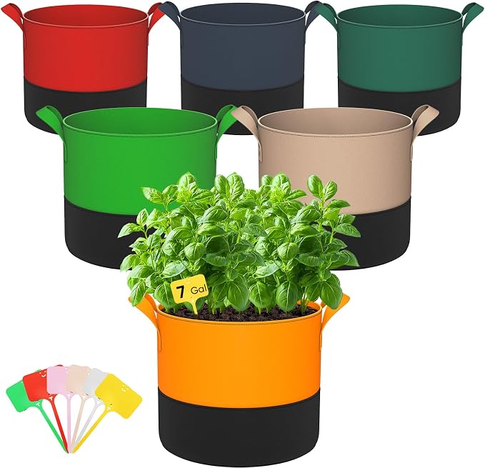 7-Gallon Grow Bags for Potato Planting: 6 Pack Heavy Duty 350G Thickened Tomato by RVZHI