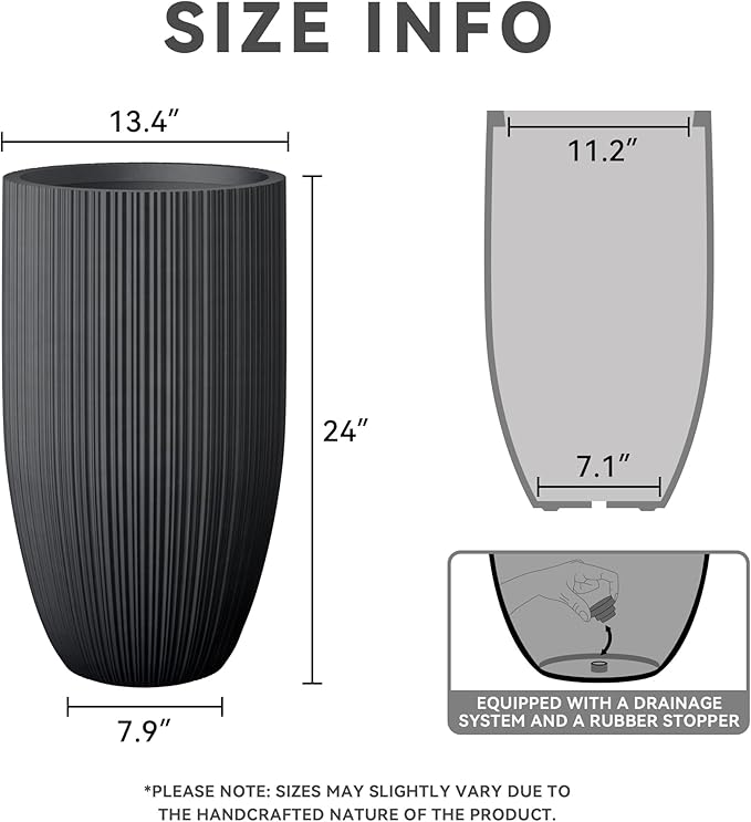 Kante 24 Inch Tall Round Concrete Planter, Large Indoor Outdoor Plant Pots - Image 2