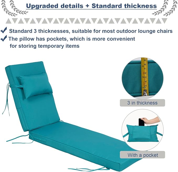Outdoor Chaise Lounge Cushions Set of 2, Waterproof Fade Resistant Patio - Image 3