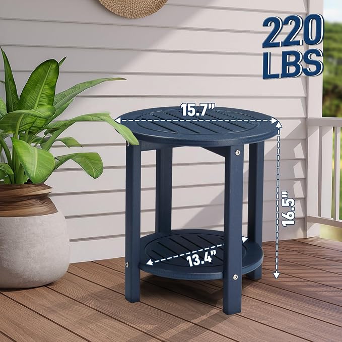Outvita Adirondack Side Table, 16 Inch Round Outdoor End Table, HDPE Weather - Image 3