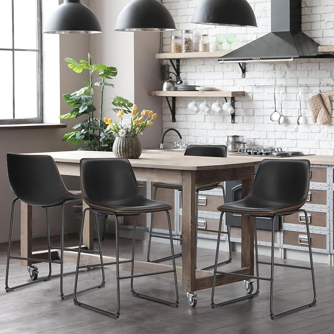 DUMOS 26 Inch Counter Height Bar Stools Set of 4, Modern Faux Leather High - Image 2