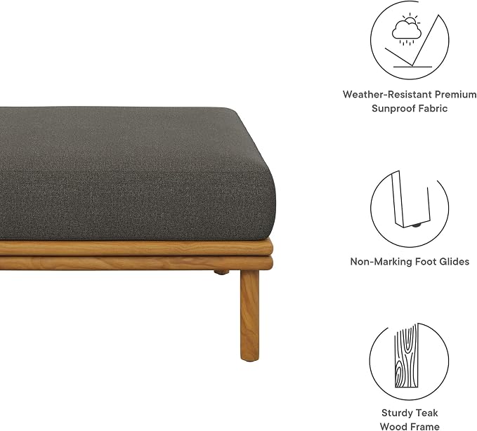 Modway Wren Teak Wood Outdoor Ottoman in Natural Flint Gray - Image 5