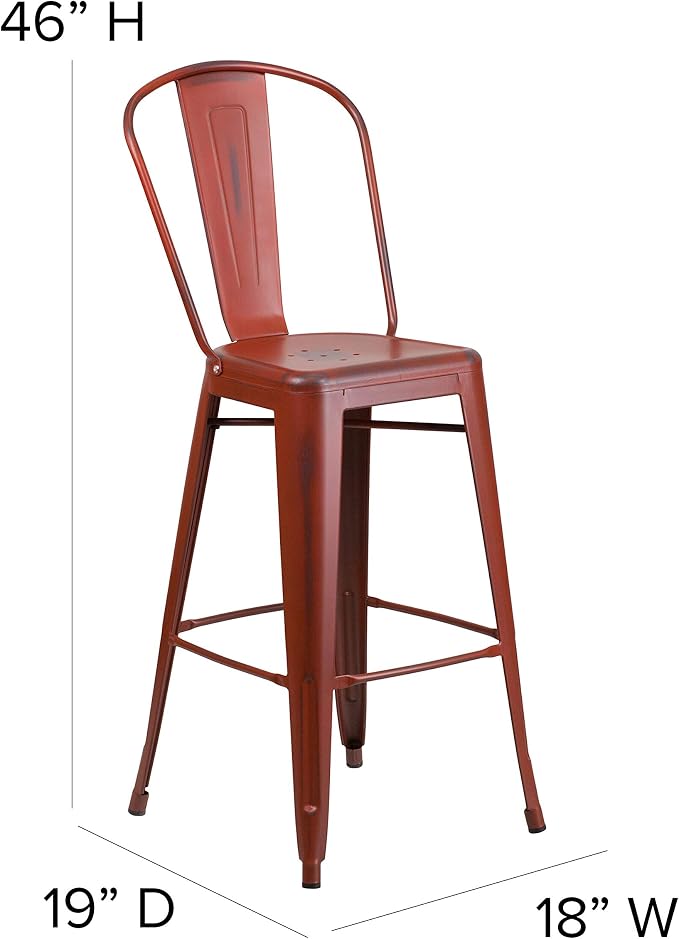 EMMA + OLIVER Commercial Grade 30" H Distressed Red Metal Indoor-Outdoor - Image 2