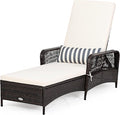 COSTWAY PE Rattan Chaise Lounge Chair, 6 Gear Adjustable Recliner by COSTWAY