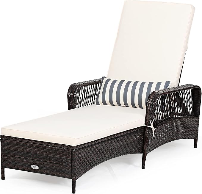 COSTWAY PE Rattan Chaise Lounge Chair, 6 Gear Adjustable Recliner by COSTWAY