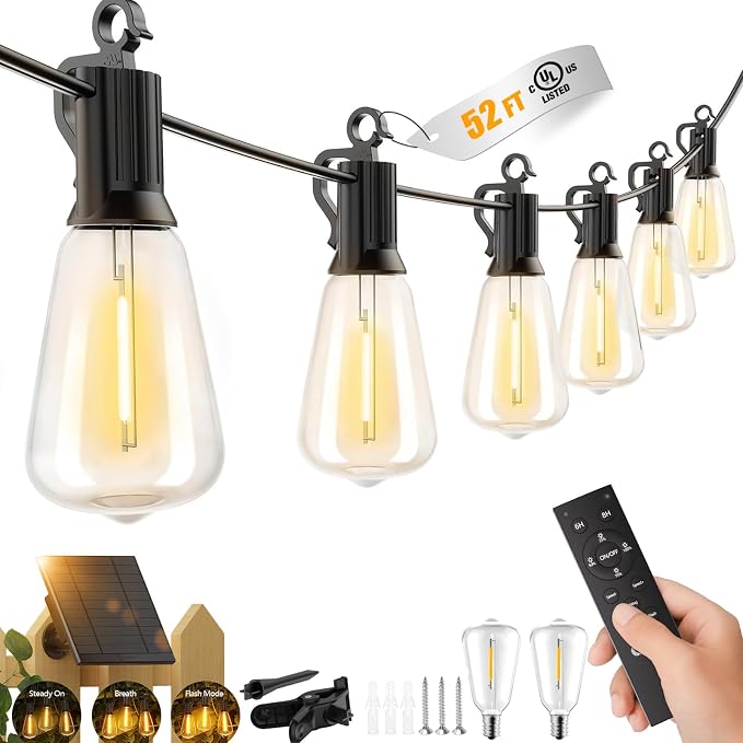 Brightown 52FT Solar String Lights Outdoor Waterproof by Brightown